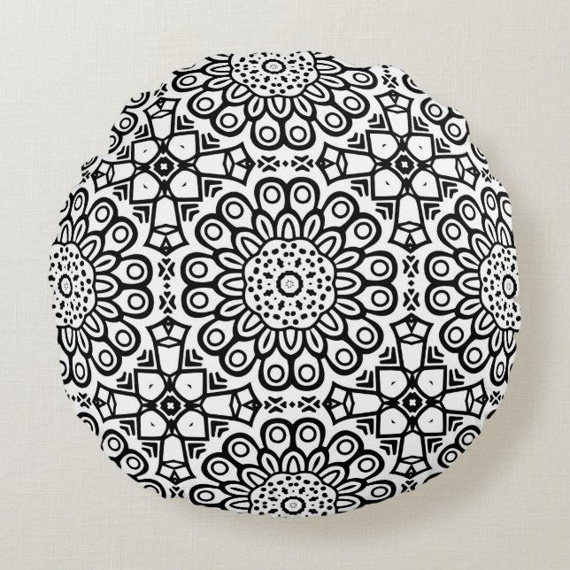 Traditional sunflower batik pattern ornamentscroll rond kussen (Voorkant)