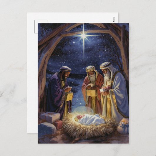Traditional Three Wise Men Nativity Feestdagenkaart (Voorkant / Achterkant)