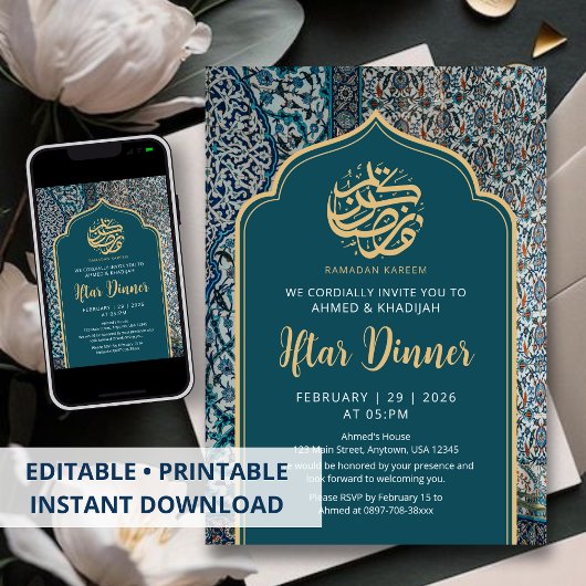 Traditional Turkish Mosaic Ramadan Iftar Dinner Kaart