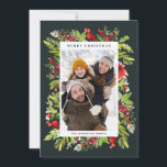Traditional watercolor floral   Chronismas Feestdagenkaart<br><div class="desc">Traditional watercolor floral and folio Christmas Holiday card. Beautiful watercolor painted foliage and modern script text. Part of a collection.</div>