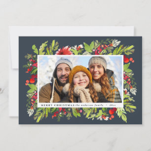 Traditional watercolor floral + Chronismas Feestdagenkaart