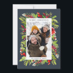 Traditional watercolor floral   Chronismas Feestdagenkaart<br><div class="desc">Traditional watercolor floral and folio Christmas Holiday card. Beautiful watercolor painted foliage and modern script text. Part of a collection.</div>