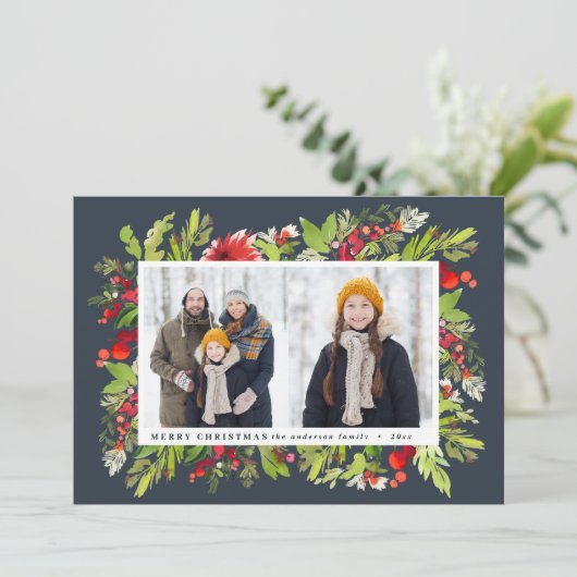 Traditional watercolor floral + Chronismas Feestdagenkaart (Staand voorkant)