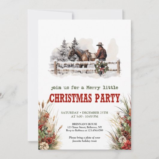 Traditional Western Christmas party invite digital Kaart (Voorkant)