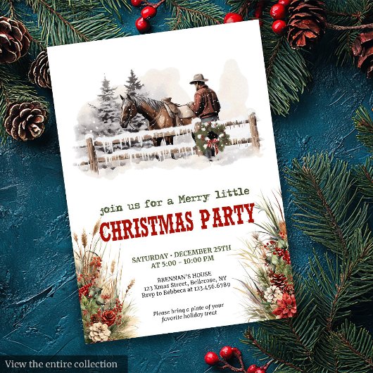 Traditional Western Christmas party invite digital Kaart