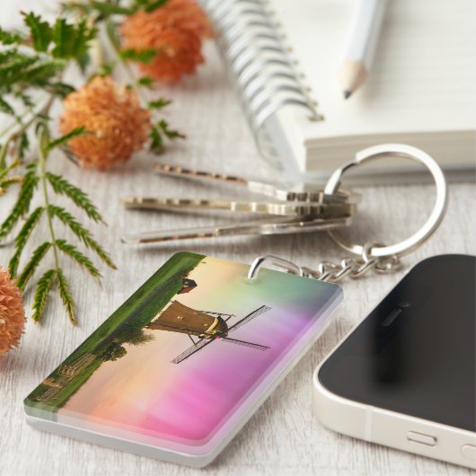 Traditional windmill under the Northern Lights Sleutelhanger (Voorkant Rechts)