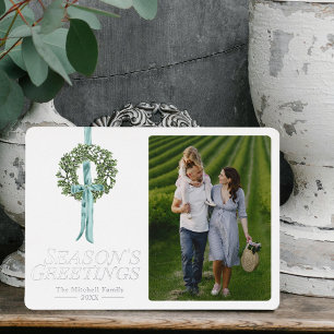 Traditional Wreath Ribbon Waterverf Foto Folie Feestdagenkaart