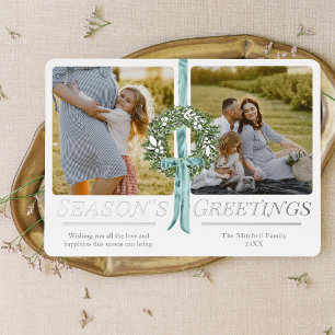 Traditional Wreath Ribbon Waterverf Foto Folie Feestdagenkaart