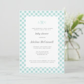 Traditioneel Baby shower Aqua Blue Gingham Kaart (Staand voorkant)