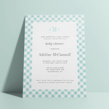 Traditioneel Baby shower Aqua Blue Gingham