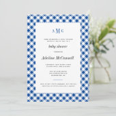 Traditioneel Baby shower Royal Blue Gingham Kaart (Staand voorkant)