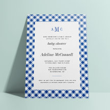 Traditioneel Baby shower Royal Blue Gingham