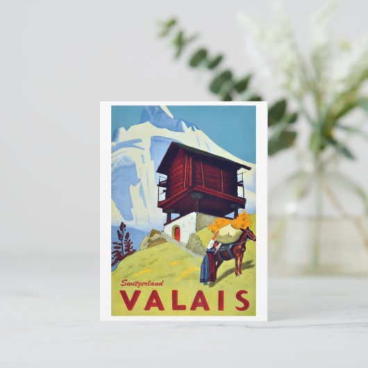 Traditioneel berghuis in Valais, Zwitserland Briefkaart (Staand voorkant)