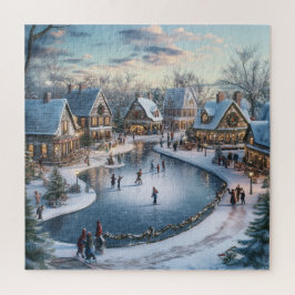 Traditioneel Besneeuwd Kerst Dorps Scene Legpuzzel
