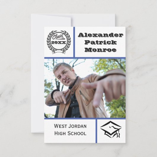 Traditioneel blauw - 3x5 Afstuderen uitnodiging (Voorkant)