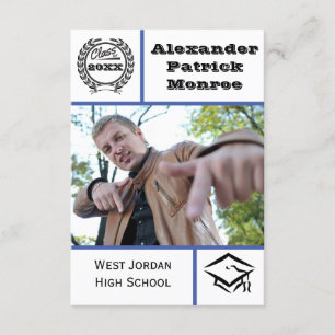 Traditioneel blauw - 3x5 Afstuderen uitnodiging