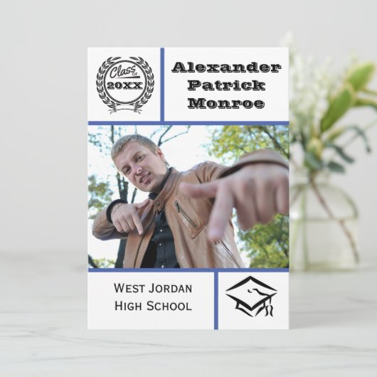 Traditioneel blauw - Aankondiging van Afstuderen (Staand voorkant)