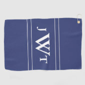 Traditioneel Blauw en Wit Monogram Golfhanddoek (Horizontaal)