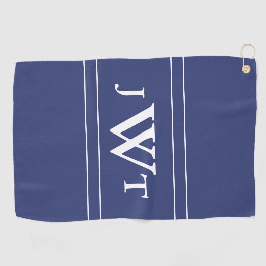 Traditioneel Blauw en Wit Monogram Golfhanddoek (Horizontaal)