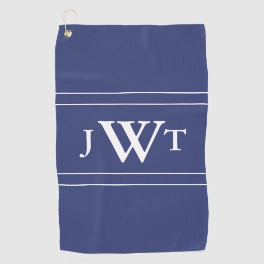 Traditioneel Blauw en Wit Monogram Golfhanddoek (Voorkant)