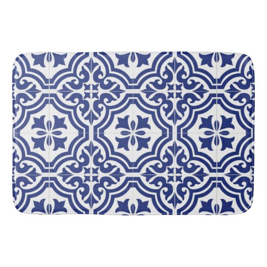 Traditioneel Blauw en Wit Spaans Azulejo Badmat (Voorkant)