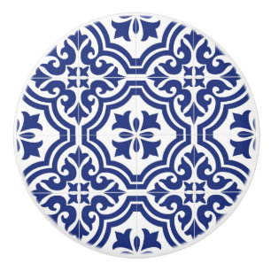 Traditioneel blauw en wit Spaans azulejo Keramische Knop