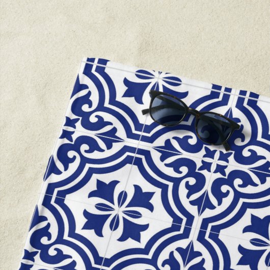 Traditioneel Blauw en Wit Spaans Azulejo Strandlaken (In situ)