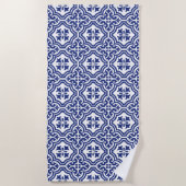 Traditioneel Blauw en Wit Spaans Azulejo Strandlaken (Voorkant)