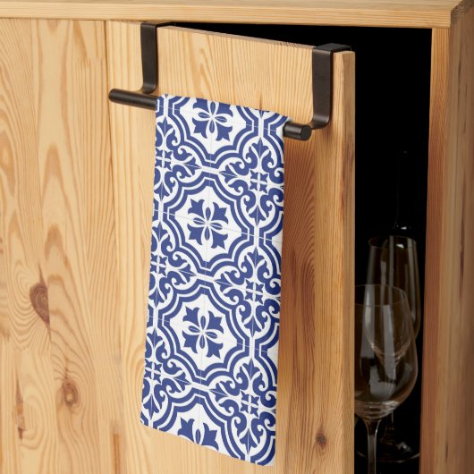Traditioneel Blauw en Wit Spaans Azulejo Theedoek (Derde Gevouwen)
