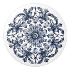 Traditioneel blauw grijs wit  patroon keramische knop