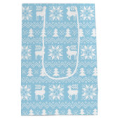 Traditioneel blauw kerstzweet-winterontwerp medium cadeauzakje (Achterkant)