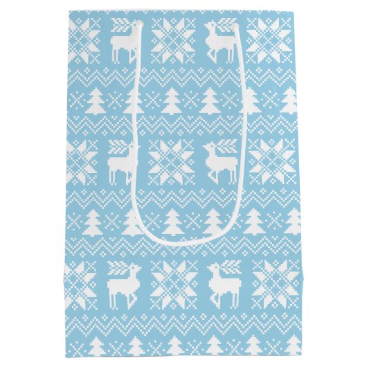 Traditioneel blauw kerstzweet-winterontwerp medium cadeauzakje (Achterkant)