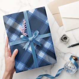Traditioneel blauw marineblauw geruit lucht plaid  cadeaupapier