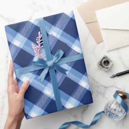 Traditioneel blauw marineblauw geruit lucht ruitpa cadeaupapier