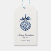 Traditioneel blauw Ornament kerst Cadeaulabel (Voorkant)