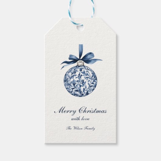 Traditioneel blauw Ornament kerst Cadeaulabel (Voorkant)