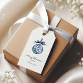 Traditioneel blauw Ornament kerst Cadeaulabel