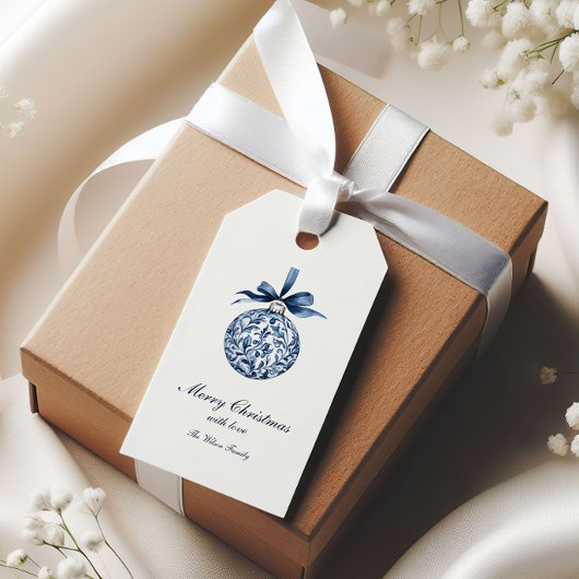 Traditioneel blauw Ornament kerst Cadeaulabel