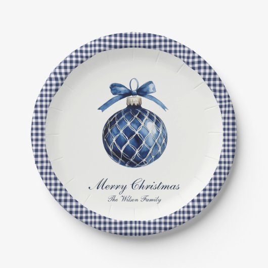 Traditioneel blauw Ornament kerst Papieren Bordje (Voorkant)