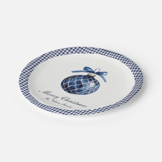 Traditioneel blauw Ornament kerst Papieren Bordje (Gekanteld)