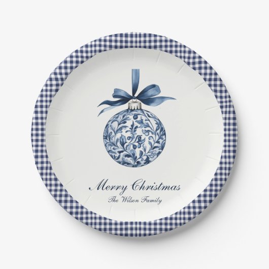 Traditioneel blauw Ornament kerst Papieren Bordje (Voorkant)