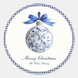 Traditioneel blauw Ornament kerst Ronde Sticker