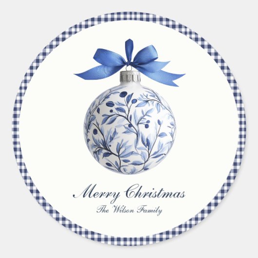 Traditioneel blauw Ornament kerst Ronde Sticker (Voorkant)