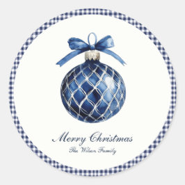 Traditioneel blauw Ornament kerst Ronde Sticker