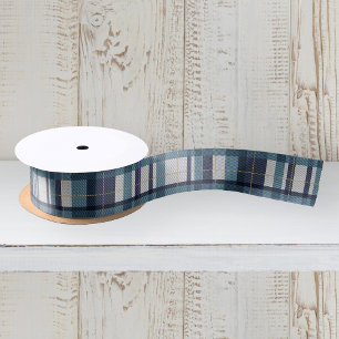 Traditioneel Blauw Preppy Geruit Patroon Satijnen Lint