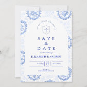 Traditioneel Blauw Wit Delfts Huwelijk Save The Date (Voorkant)
