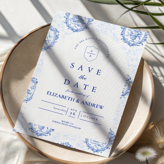 Traditioneel Blauw Wit Delfts Huwelijk Save The Date