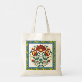 Traditioneel bloemmotief in volkskunststijl met tote bag