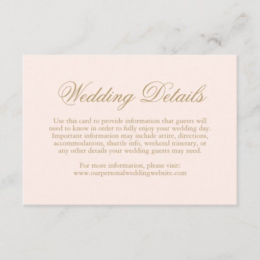 Traditioneel Blos Roze Formeel Elegant Huwelijk Informatiekaartje (Voorkant)