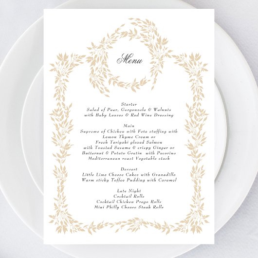 Traditioneel Blush Monogram Wapen Elegant Trouwen Menu